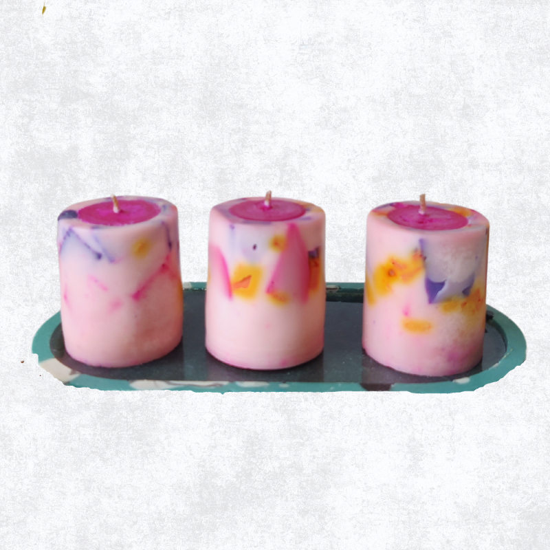 Mini Pink Pillar Scented Soy Wax Candle Set (Set of 3, assorted fragrances)