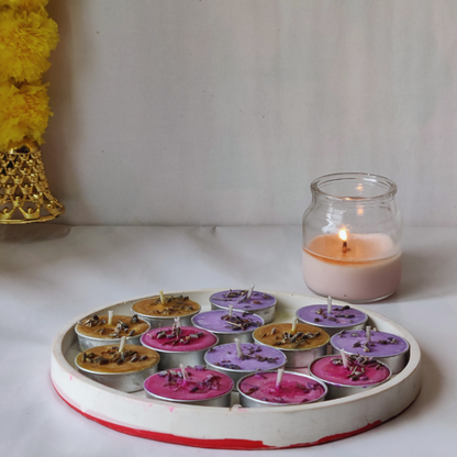 "FESTIVE TEALIGHT" Scented and Infused with Lavender buds (Soy Wax, Set of 12)