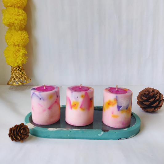 Mini Pink Pillar Scented Soy Wax Candle Set (Set of 3, assorted fragrances)