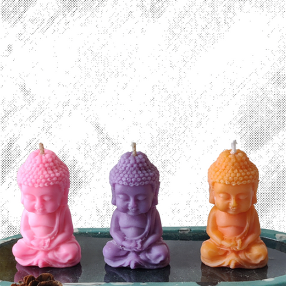 Scented Soy Wax "Mini Buddha" Candle Set (Set of 3, assorted colors & fragrances)