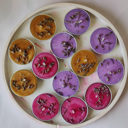 "FESTIVE TEALIGHT" Scented and Infused with Lavender buds (Soy Wax, Set of 12)